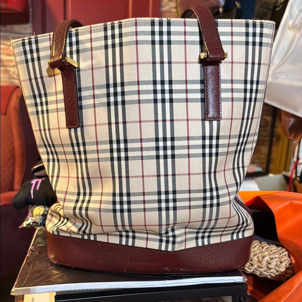 Burberry Checkered Tote Bag - Brown and Cream w COA